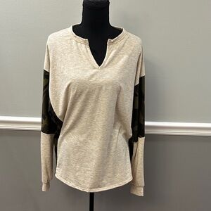 Shop Basic Casual Beige and Black Women's Sweatshirt